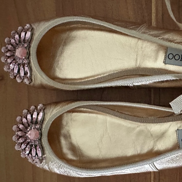 NWT Jimmy Choo Rhinestone Gold Ballerina Flats
